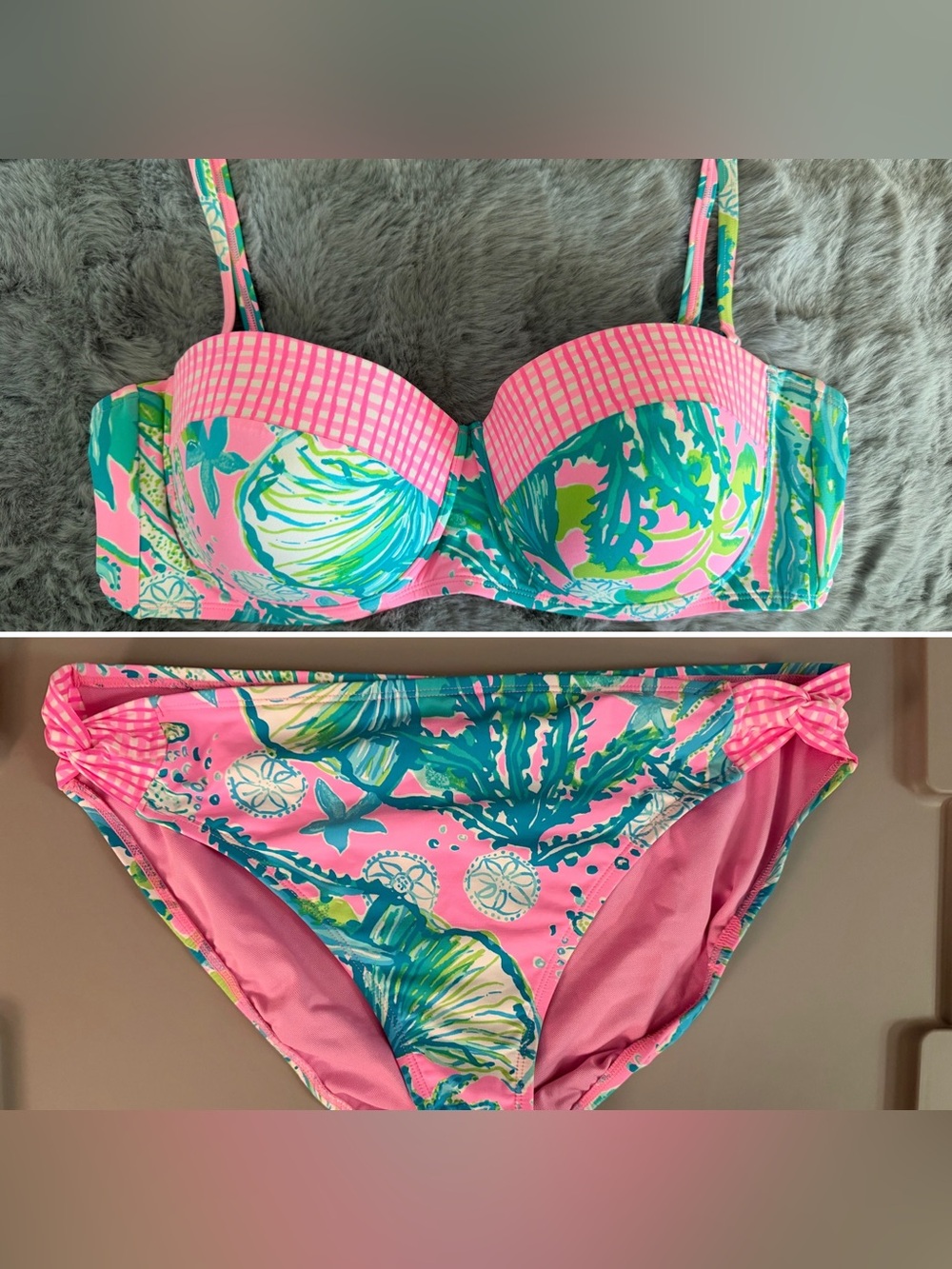 Lilly Pulitzer bikini top and bottom size 14 pink green hip nautic swimsuit